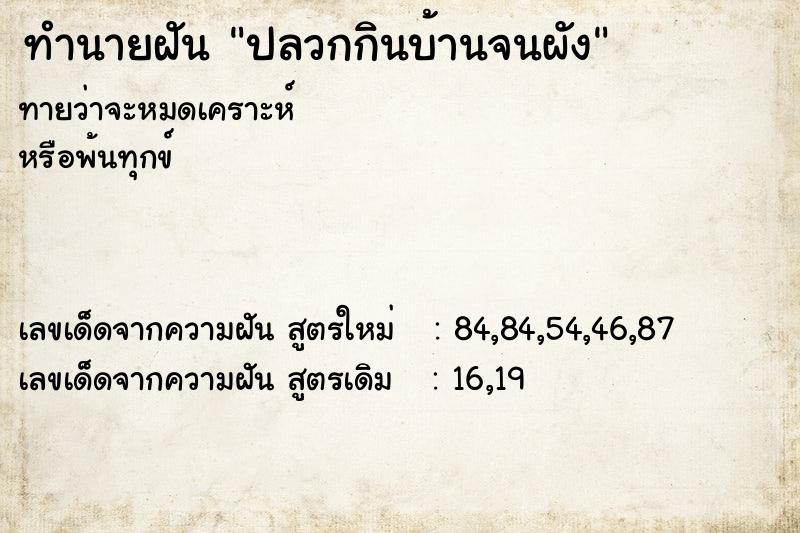 ทำนายฝันทำนายฝันปลวกกินบ้านจนผัง