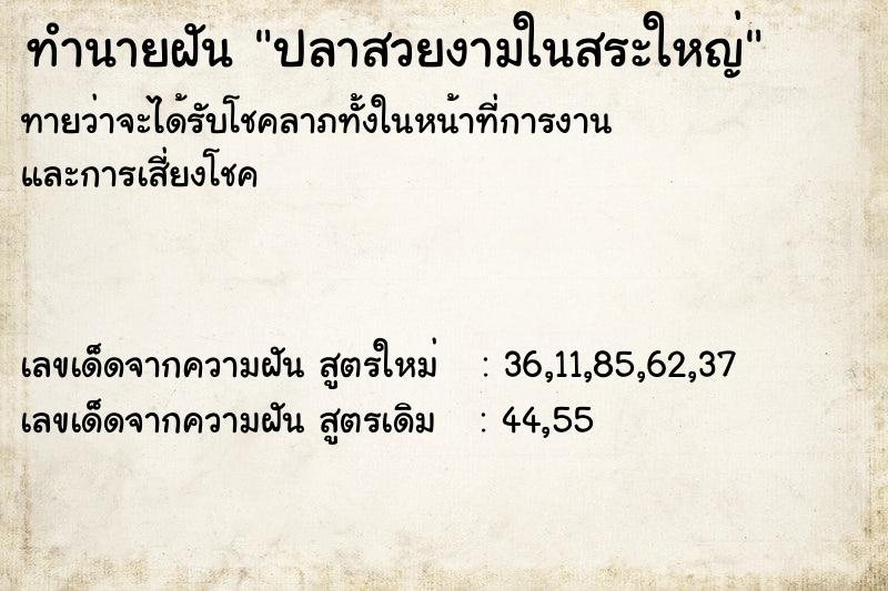 ทำนายฝันปลาสวยงามในสระใหญ่ ทำนายฝันทำนายฝันปลาสวยงามในสระใหญ่