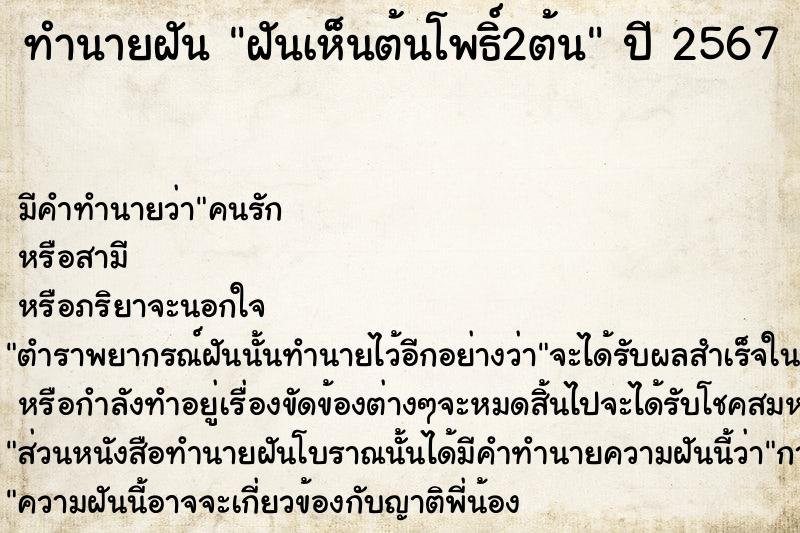 ทำนายฝันทำนายฝันฝันเห็นต้นโพธิ์2ต้น
