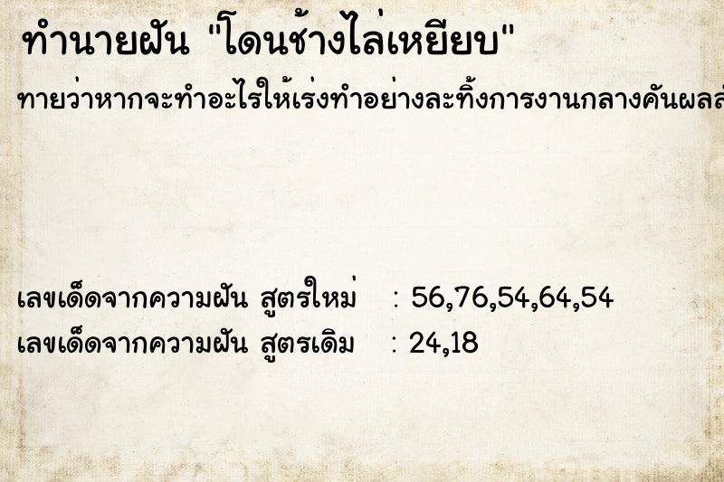 ทำนายฝัน โดนช้างไล่เหยียบ ทำนายฝัน โดนช้างไล่เหยียบ