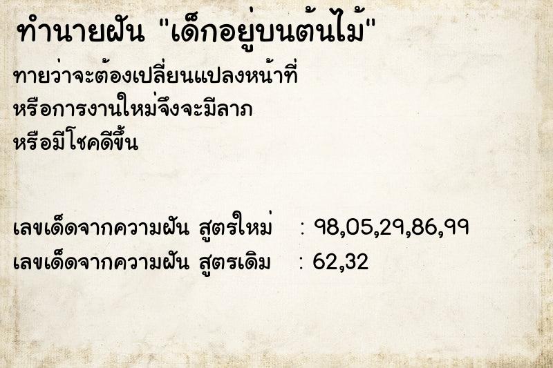 ทำนายฝัน เด็กอยู่บนต้นไม้ ทำนายฝัน เด็กอยู่บนต้นไม้