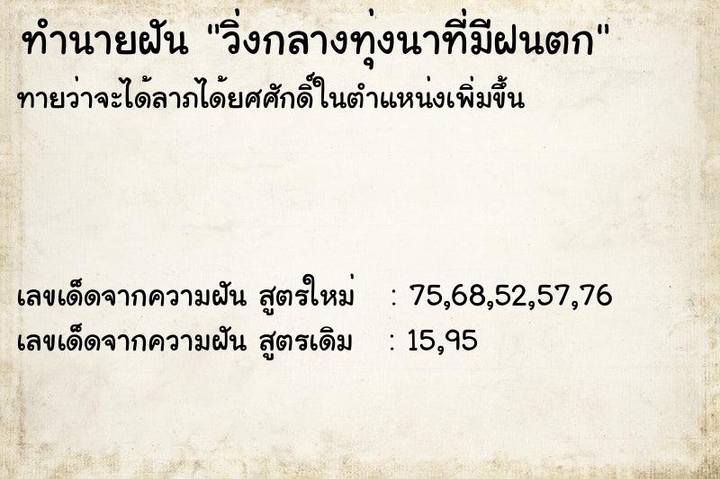 ทำนายฝันทำนายฝันวิ่งกลางทุ่งนาที่มีฝนตก