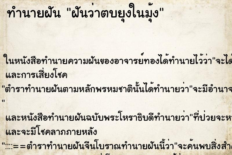 ทำนายฝันฝันว่าตบยุงในมุ้ง ทำนายฝันทำนายฝันฝันว่าตบยุงในมุ้ง