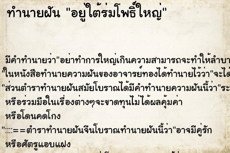 ทำนายฝันทำนายฝันอยู่ใต้ร่มโพธิ์ใหญ่