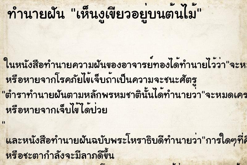 ทำนายฝัน เห็นงูเขียวอยู่บนต้นไม้ ทำนายฝัน เห็นงูเขียวอยู่บนต้นไม้