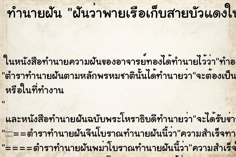 ทำนายฝันทำนายฝันฝันว่าพายเรือเก็บสายบัวแดงในคลอง