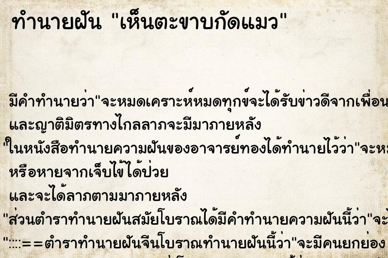 ทำนายฝัน เห็นตะขาบกัดแมว ทำนายฝัน เห็นตะขาบกัดแมว