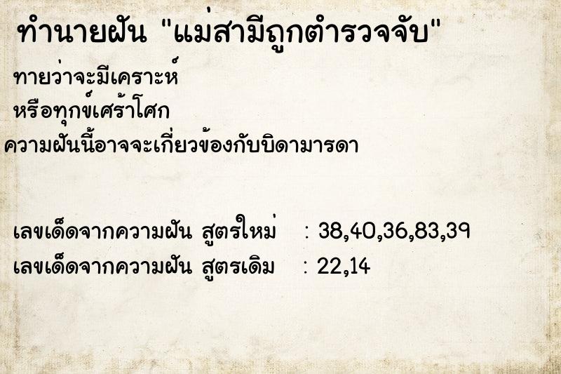 ทำนายฝันทำนายฝันแม่สามีถูกตำรวจจับ
