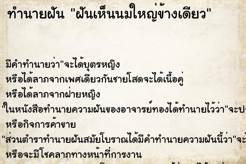 ทำนายฝัน ฝันเห็นนมใหญ่ข้างเดียว ตำราโบราณ แม่นที่สุดในโลก