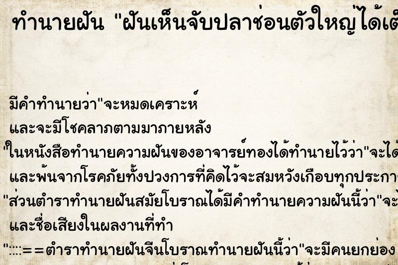 ทำนายฝันฝันเห็นจับปลาช่อนตัวใหญ่ได้เต็มถัง ทำนายฝันทำนายฝันฝันเห็นจับปลาช่อนตัวใหญ่ได้เต็มถัง