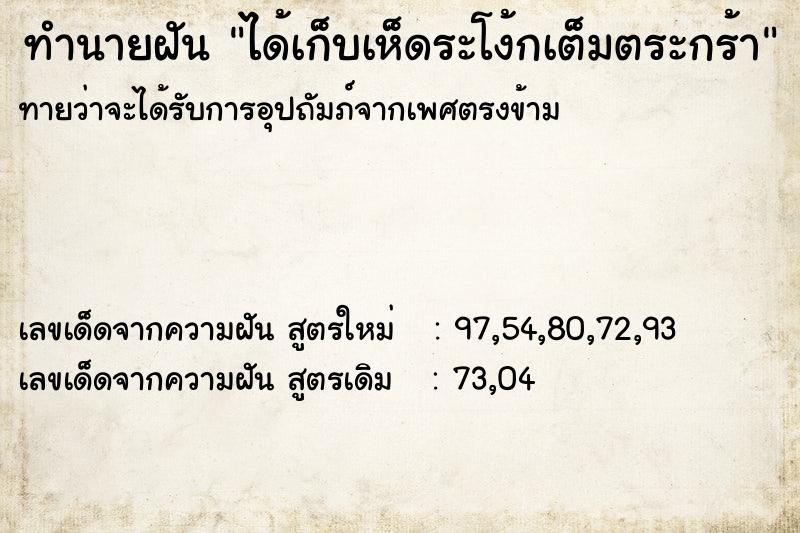 ทำนายฝันทำนายฝันได้เก็บเห็ดระโง้กเต็มตระกร้า