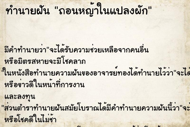 ทำนายฝัน ถอนหญ้าในแปลงผัก ทำนายฝัน ถอนหญ้าในแปลงผัก