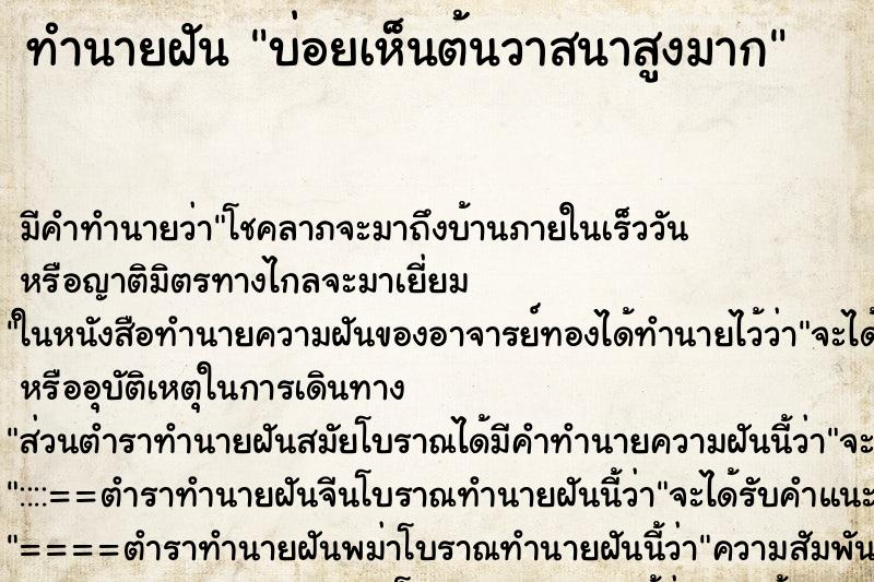 ทำนายฝันทำนายฝันบ่อยเห็นต้นวาสนาสูงมาก