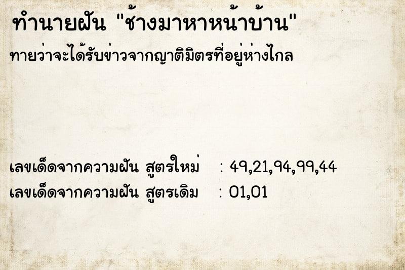 ทำนายฝันช้างมาหาหน้าบ้าน ทำนายฝันทำนายฝันช้างมาหาหน้าบ้าน