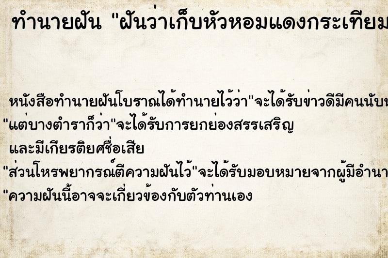 ทำนายฝันทำนายฝันฝันว่าเก็บหัวหอมแดงกระเทียมและพริกแห้งใส่ถุง