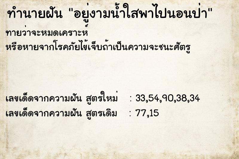ทำนายฝันทำนายฝันอยู่งามน้ำใสพาไปนอนป่า