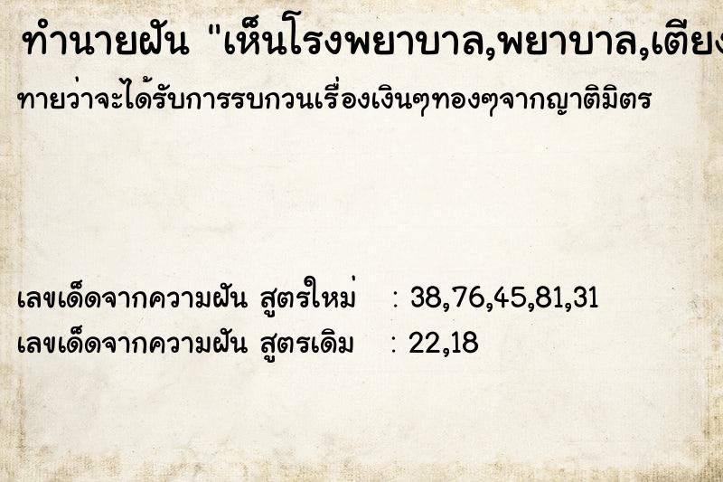 ทำนายฝันเห็นโรงพยาบาล,พยาบาล,เตียงคนไข้ ทำนายฝันทำนายฝันเห็นโรงพยาบาล,พยาบาล,เตียงคนไข้