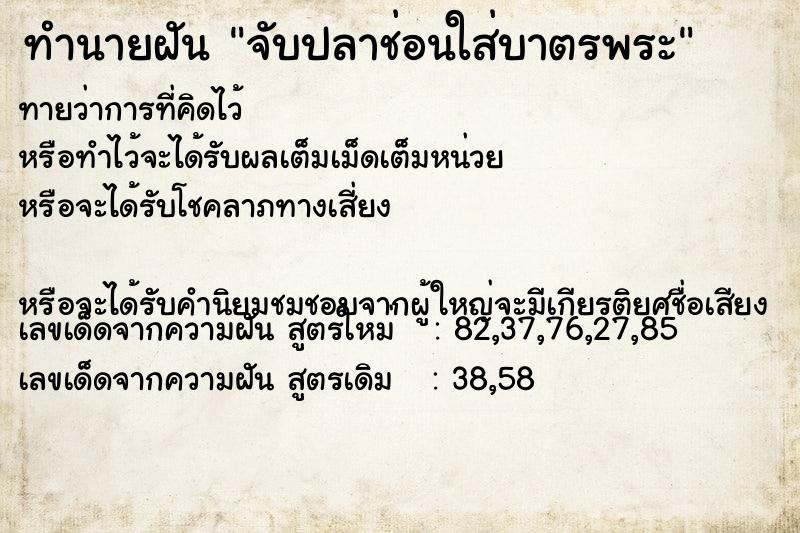 ทำนายฝันจับปลาช่อนใส่บาตรพระ ทำนายฝันทำนายฝันจับปลาช่อนใส่บาตรพระ