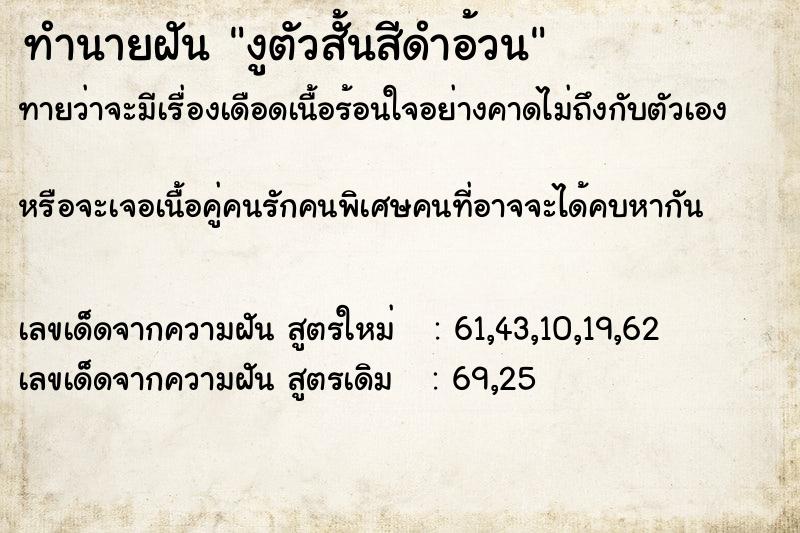 ทำนายฝันทำนายฝันงูตัวสั้นสีดำอ้วน