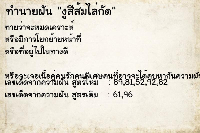 ทำนายฝัน งูสีส้มไล่กัด ทำนายฝัน งูสีส้มไล่กัด