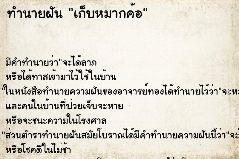 ทำนายฝัน เก็บหมากค้อ ทำนายฝัน เก็บหมากค้อ
