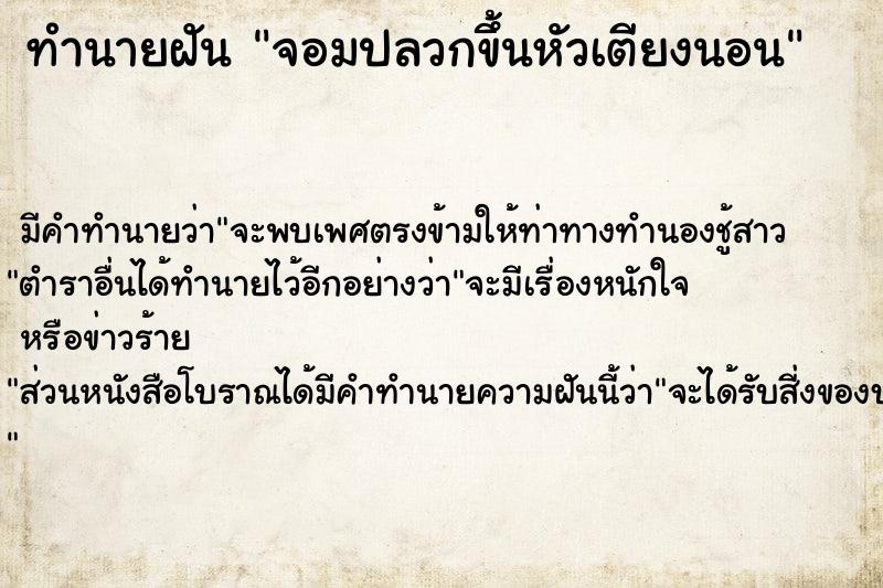 ทำนายฝันจอมปลวกขึ้นหัวเตียงนอน ทำนายฝันทำนายฝันจอมปลวกขึ้นหัวเตียงนอน