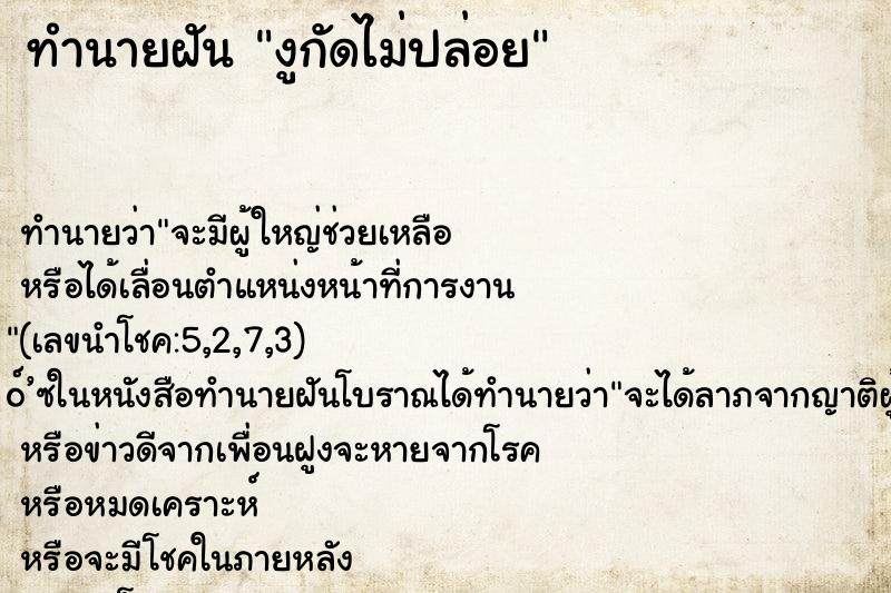 ทำนายฝันงูกัดไม่ปล่อย ทำนายฝันทำนายฝันงูกัดไม่ปล่อย