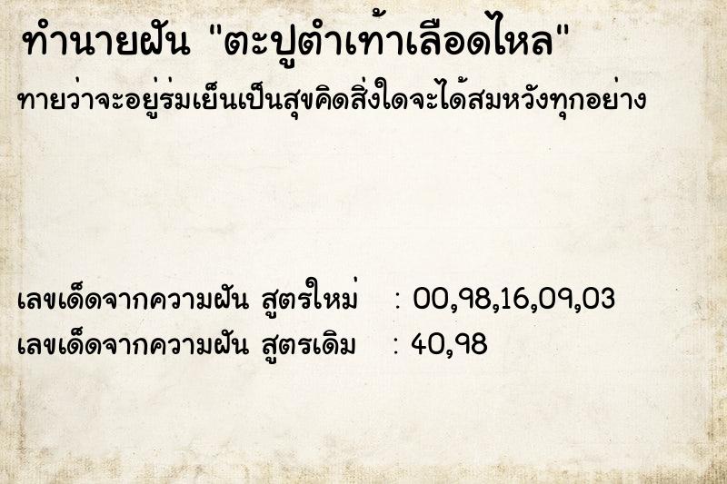 ทำนายฝันตะปูตำเท้าเลือดไหล ทำนายฝันทำนายฝันตะปูตำเท้าเลือดไหล