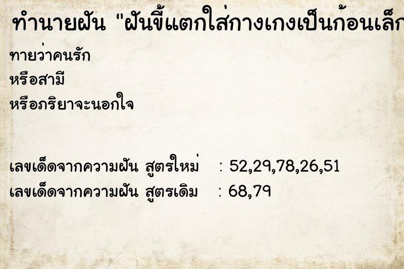 ทำนายฝันทำนายฝันฝันขี้แตกใส่กางเกงเป็นก้อนเล็ก