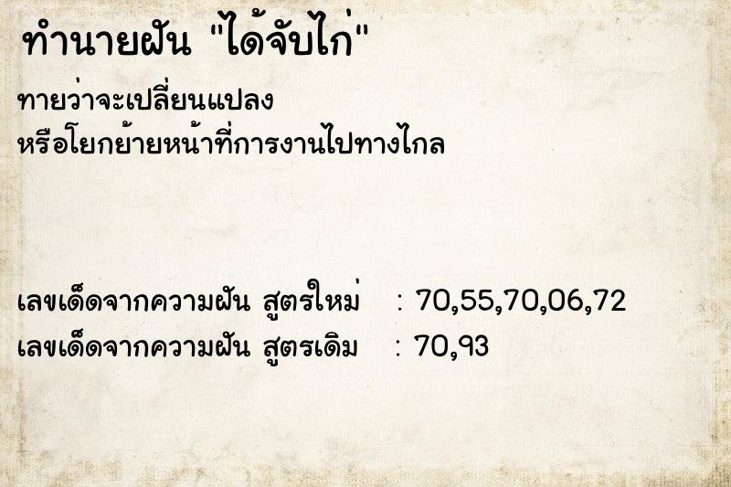 ทำนายฝัน ได้จับไก่ ทำนายฝัน ได้จับไก่
