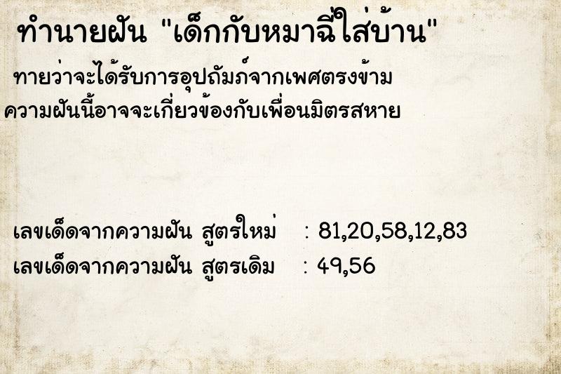 ทำนายฝันเด็กกับหมาฉี่ใส่บ้าน ทำนายฝันทำนายฝันเด็กกับหมาฉี่ใส่บ้าน