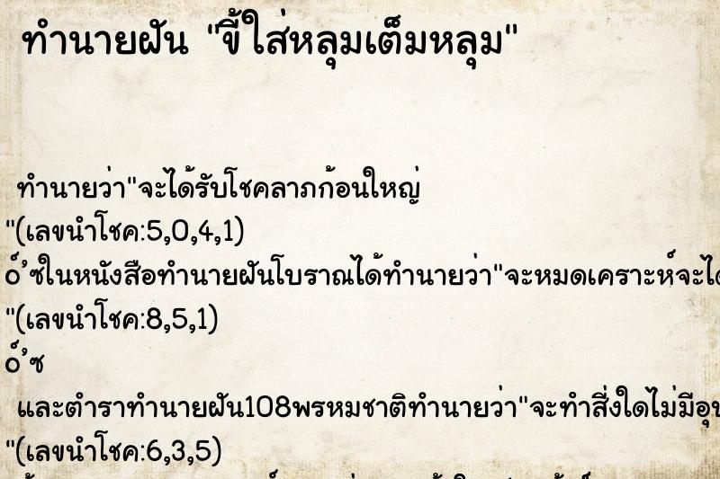 ทำนายฝัน ขี้ใส่หลุมเต็มหลุม