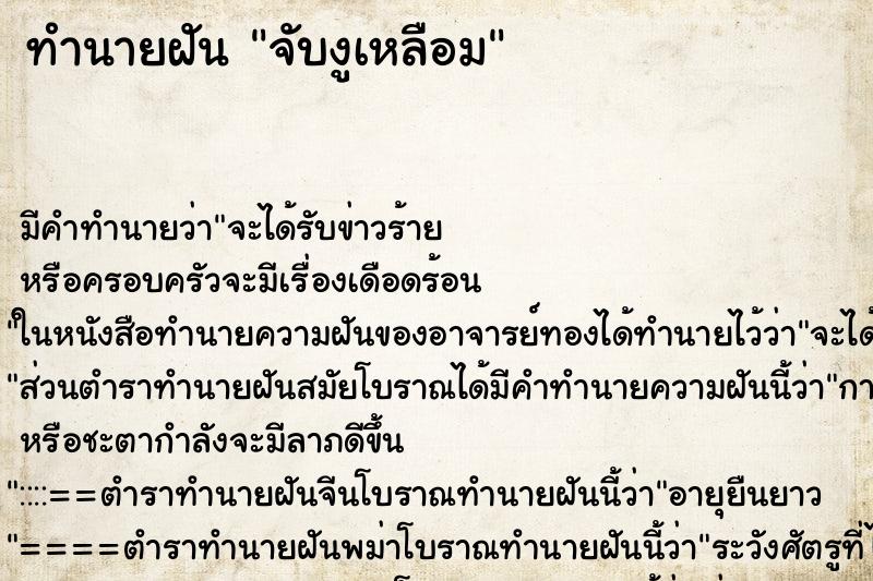 ทำนายฝัน จับงูเหลือม ตำราโบราณ แม่นที่สุดในโลก