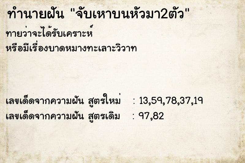 ทำนายฝันทำนายฝันจับเหาบนหัวมา2ตัว