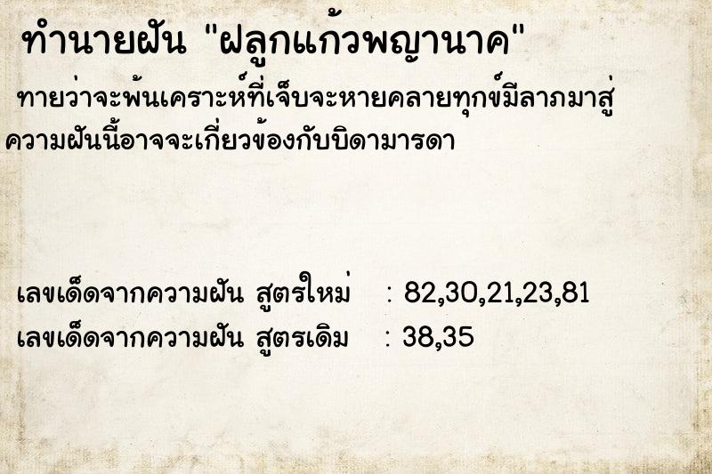 ทำนายฝันทำนายฝันฝลูกแก้วพญานาค