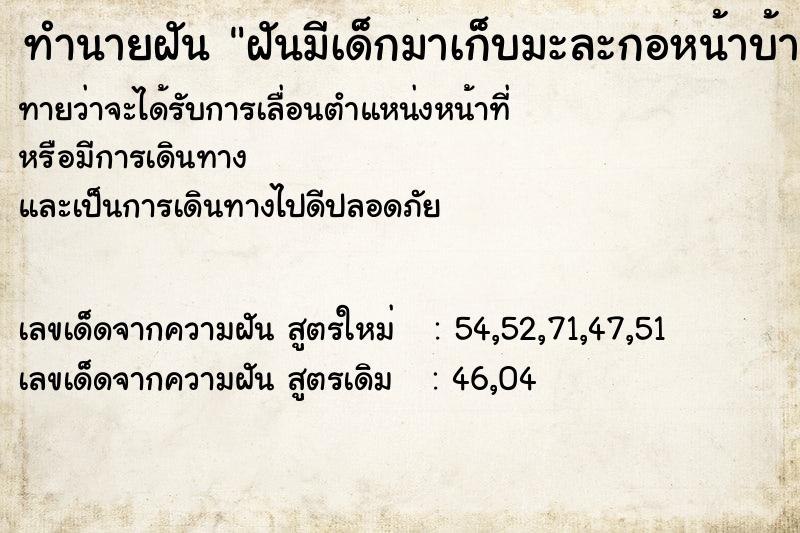 ทำนายฝัน ฝันมีเด็กมาเก็บมะละกอหน้าบ้าน ทำนายฝัน ฝันมีเด็กมาเก็บมะละกอหน้าบ้าน