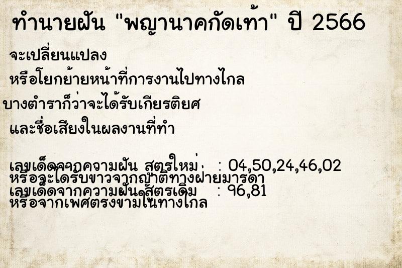 ทำนายฝัน พญานาคกัดเท้า ทำนายฝัน พญานาคกัดเท้า
