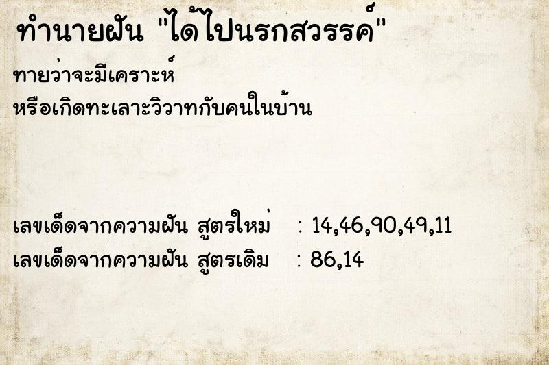 ทำนายฝันได้ไปนรกสวรรค์ ทำนายฝันทำนายฝันได้ไปนรกสวรรค์