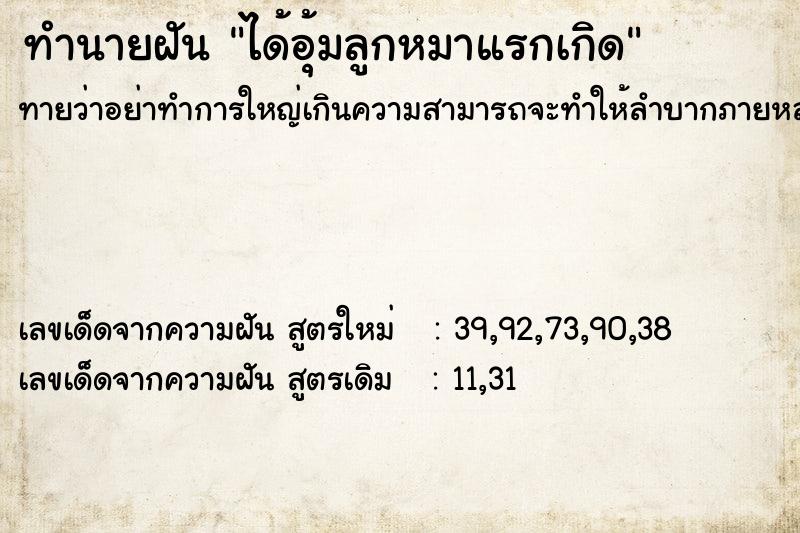 ทำนายฝันทำนายฝันได้อุ้มลูกหมาแรกเกิด