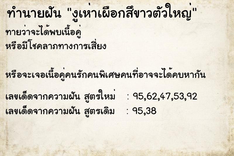 ทำนายฝันงูเห่าเผือกสึขาวตัวใหญ่ ทำนายฝันทำนายฝันงูเห่าเผือกสึขาวตัวใหญ่