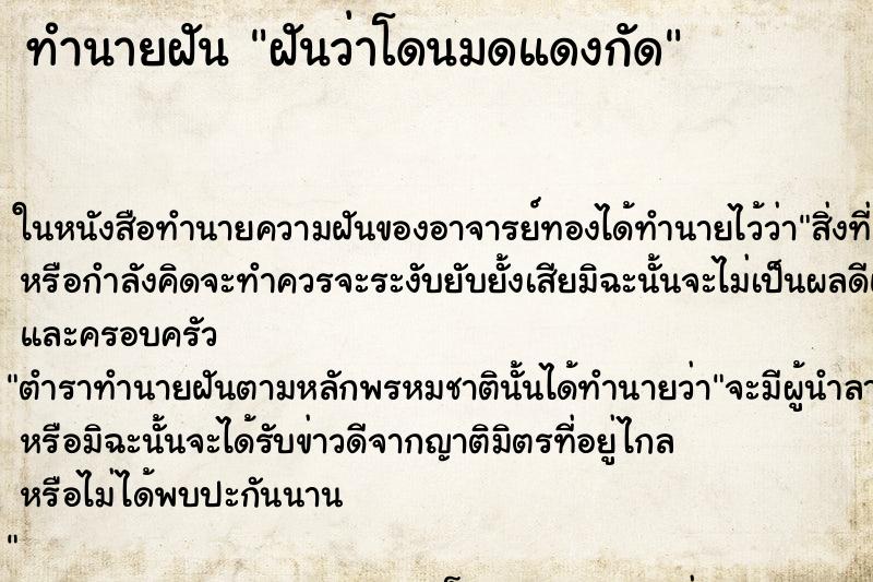 ทำนายฝันฝันว่าโดนมดแดงกัด ทำนายฝันทำนายฝันฝันว่าโดนมดแดงกัด