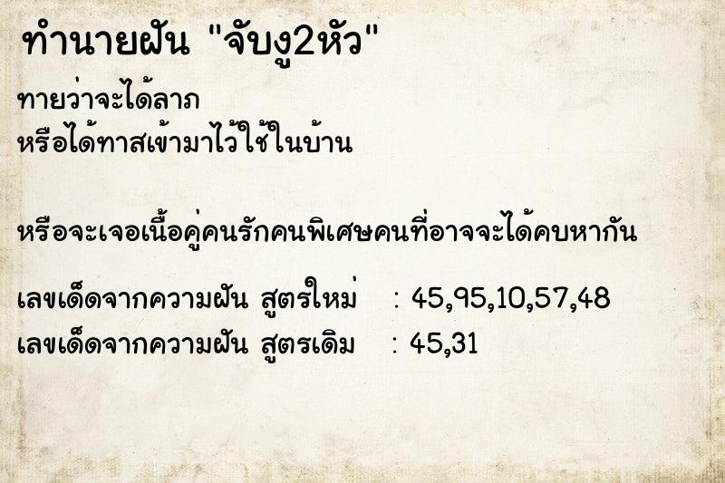 ทำนายฝันทำนายฝันจับงู2หัว