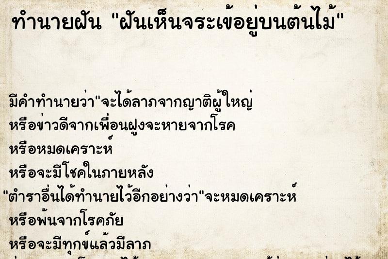 ทำนายฝันทำนายฝันฝันเห็นจระเข้อยู่บนต้นไม้