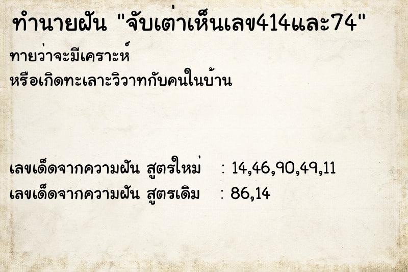 ทำนายฝันทำนายฝันจับเต่าเห็นเลข414และ74