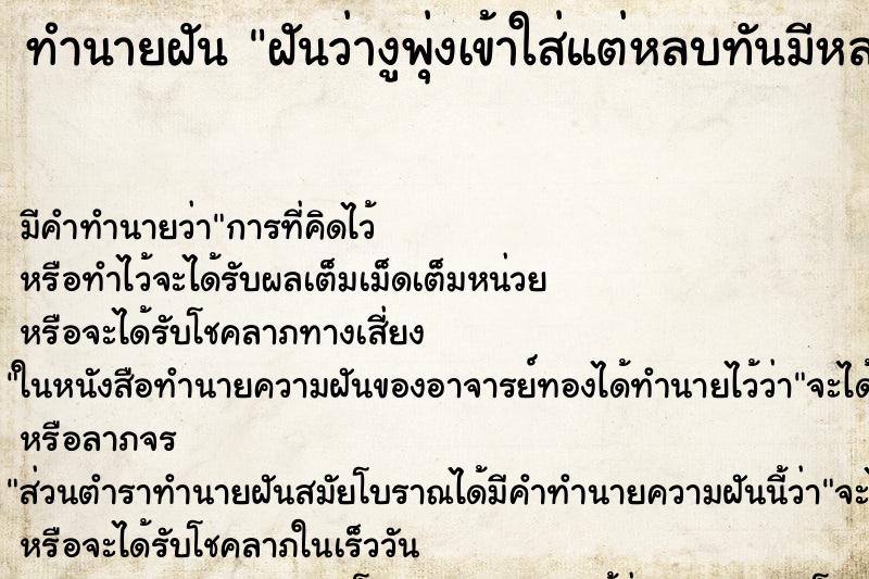 ทำนายฝันฝันว่างูพุ่งเข้าใส่แต่หลบทันมีหลายตัว ทำนายฝันทำนายฝันฝันว่างูพุ่งเข้าใส่แต่หลบทันมีหลายตัว