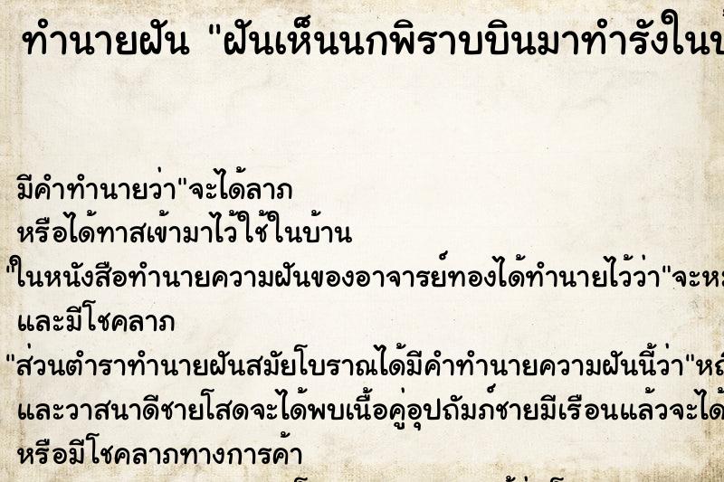 ทำนายฝัน ฝันเห็นนกพิราบบินมาทำรังในบ้าน ทำนายฝัน ฝันเห็นนกพิราบบินมาทำรังในบ้าน