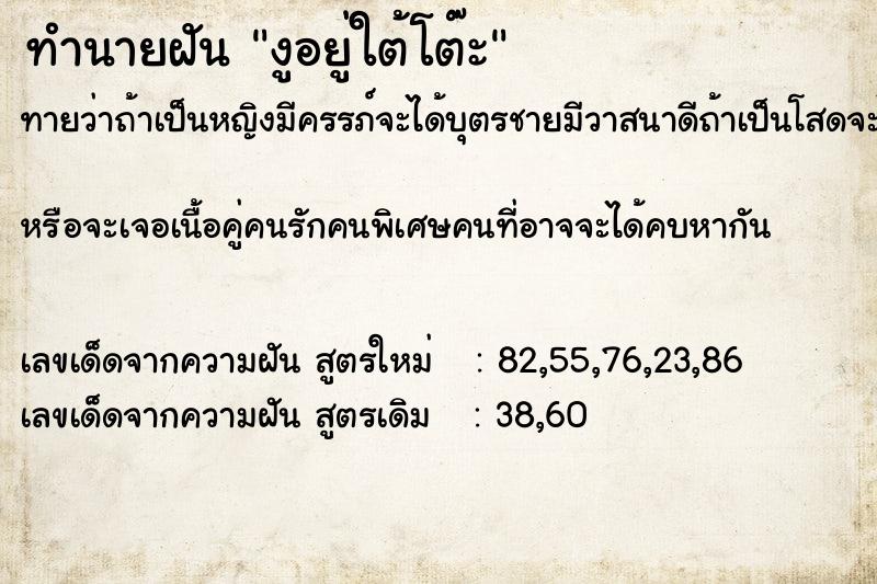 ทำนายฝัน งูอยู่ใต้โต๊ะ
