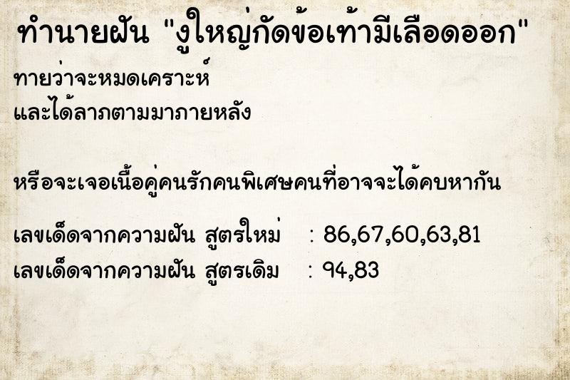 ทำนายฝันงูใหญ่กัดข้อเท้ามีเลือดออก ทำนายฝันทำนายฝันงูใหญ่กัดข้อเท้ามีเลือดออก