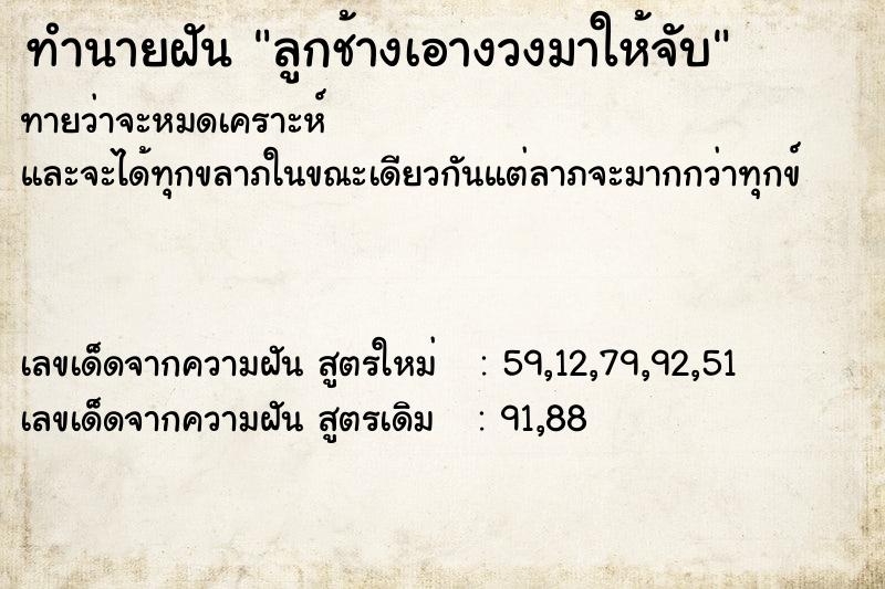 ทำนายฝันทำนายฝันลูกช้างเอางวงมาให้จับ