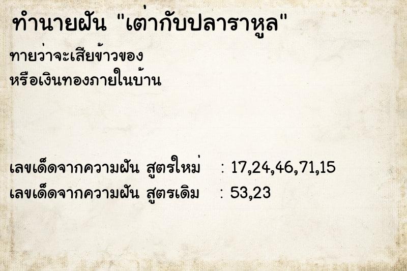 ทำนายฝัน เต่ากับปลาราหูล ทำนายฝัน เต่ากับปลาราหูล